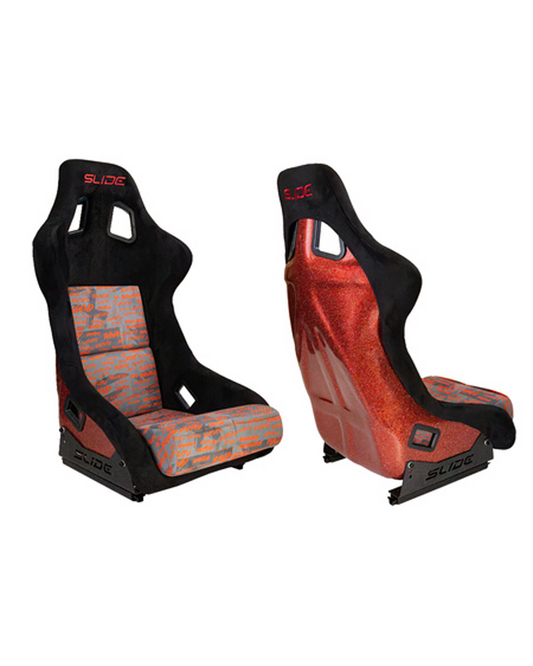 SLIDE - SPORTA KRĒSLS KS2 Premium Black Personal Words Welur & Red Glitter