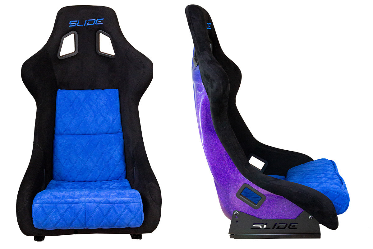 SLIDE - SPORTA KRĒSLS KS2 Premium Black & Quilted Blue Suede Purple-Blue Glitter