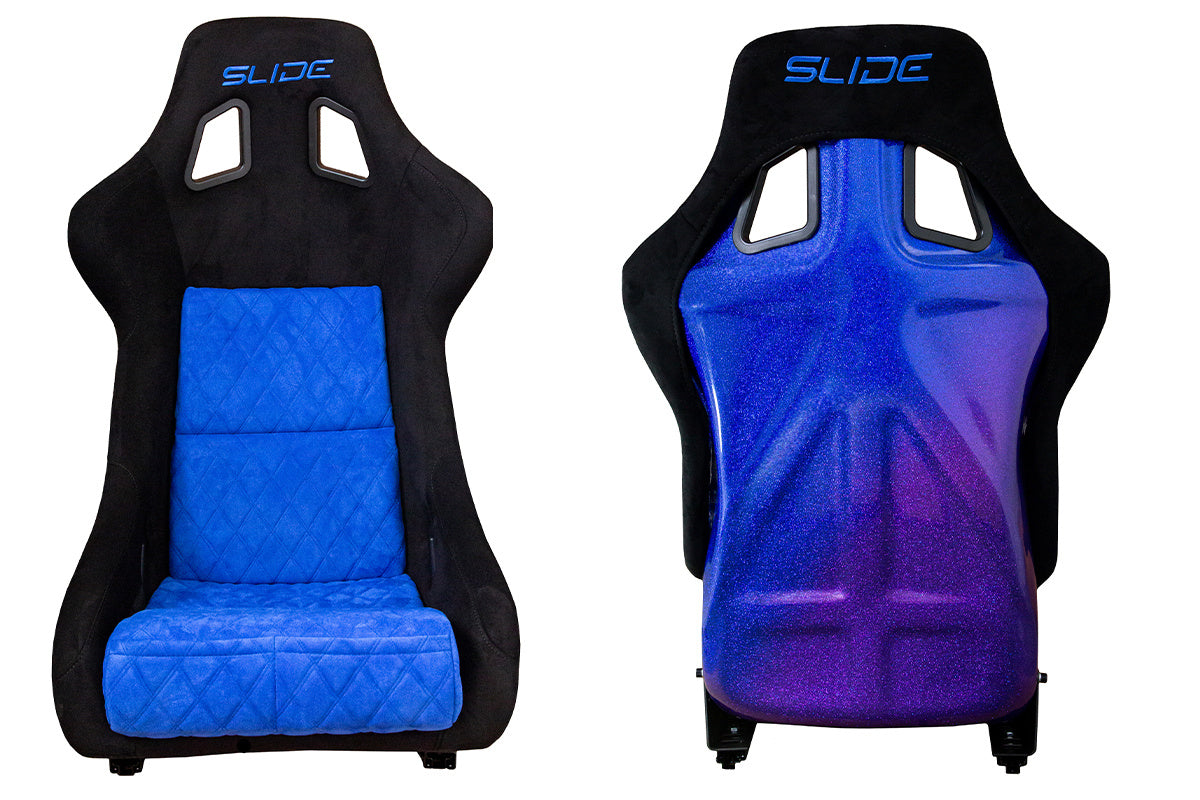 SLIDE - SPORTA KRĒSLS KS2 Premium Black & Quilted Blue Suede Purple-Blue Glitter