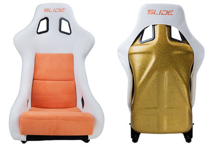 SLIDE - SPORTA KRĒSLS KS2 Premium White Orange Welur & Orange Glitter
