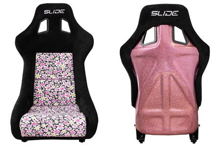 SLIDE - SPORTA KRĒSLS KS2 Premium Black & Flowers Suede Light Pink Glitter