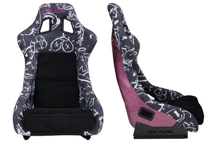 SLIDE - SPORTA KRĒSLS KS2 Premium Black & Spray Graffity Welur Pink Glitter