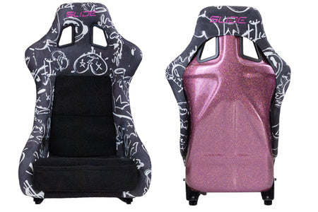 SLIDE - SPORTA KRĒSLS KS2 Premium Black & Spray Graffity Welur Pink Glitter