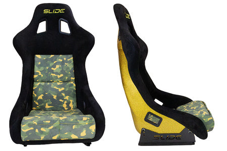 SLIDE - SPORTA KRĒSLS KS2 Premium Camuflage Dark Green Welur & Yellow Glitter