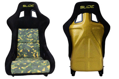 SLIDE - SPORTA KRĒSLS KS2 Premium Camuflage Dark Green Welur & Yellow Glitter